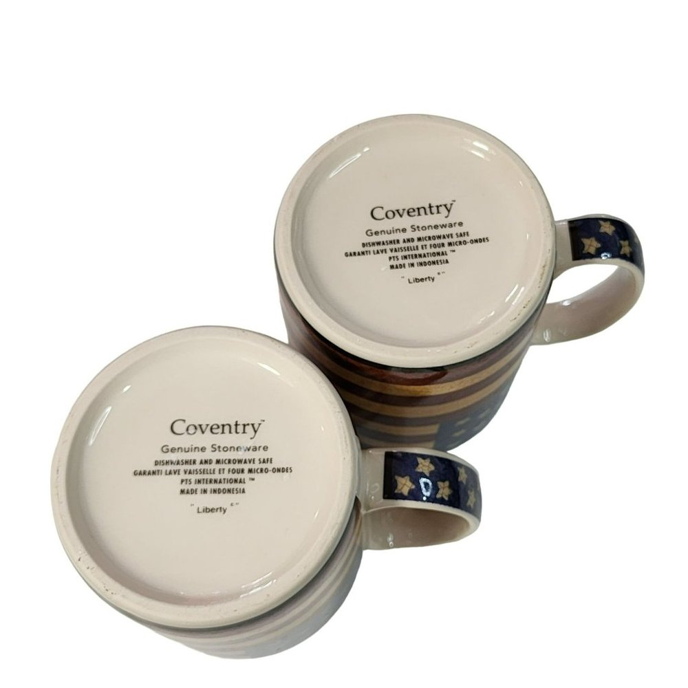 Coventry Liberty Stoneware Set of 2 Americana Patriotic Ceramic Coffee Mug 14oz - Picture 3 of 9